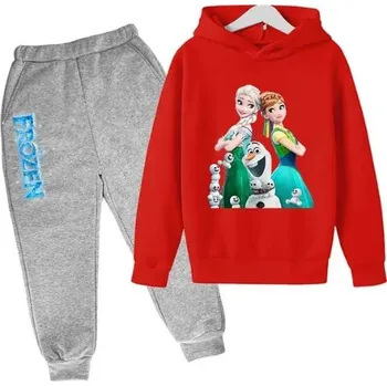 Frozen (Ledové království) Dětská tepláková souprava - Elsa a Anna (šedé tepláky) Barva: Červená, Velikost: 100/3-4 roky