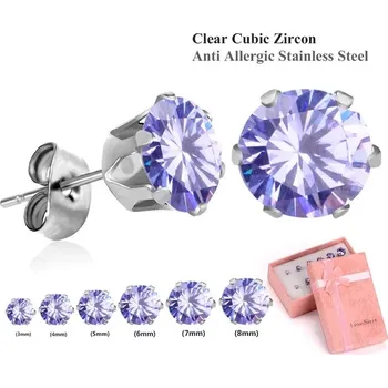 Náušnice Zirkonové náušnice Luxusteel | sada 6 párů - světle modrá stříbrná