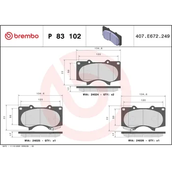 Brzdová destička Sada brzdových destiček, kotoučová brzda BREMBO P 83 102