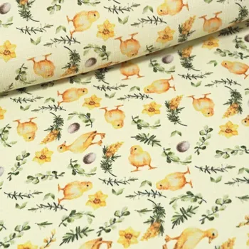 Velikonoční látka na ubrusy Kuřátka - žlutá 160