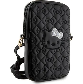 Pouzdro na mobilní telefon Kožená taška Hello Kitty PU Leather Quilted Pattern Kitty Head Logo Phone Bag, black