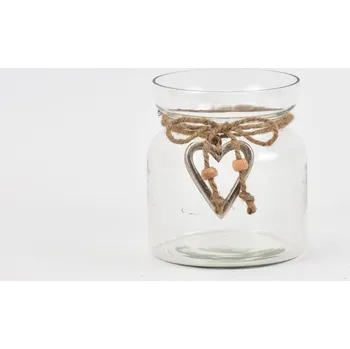 Svícen Skleněný svícen s kovovým srdíčkem 12x9,8 cm