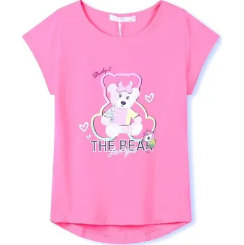 Dívčí tričko DÍVČÍ TRIČKO S MEDVÍDKEM QM6218 VELIKOSTI 98-128 Velikost: 116, Barva: Růžová