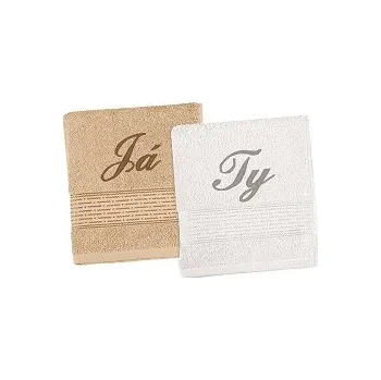 Ručník Vyšívaný set Já,Ty - ručníky 2ks 50x100 cm (Já) bílá / (Ty) tm.béžová