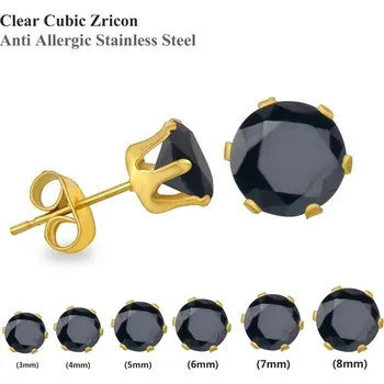 Náušnice Elegantní náušnice s černým zirkonem | 6 párů - Zlato
