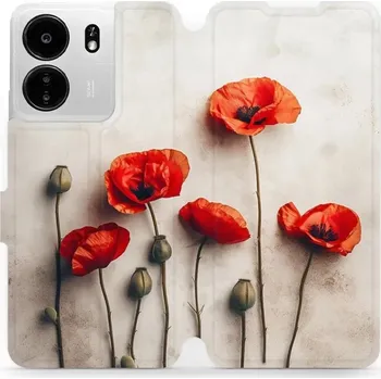 Pouzdro na mobilní telefon Flipové pouzdro Mobiwear - Xiaomi Poco C65 - VP42S Vlčí máky (Knížkové flip pouzdro, obal, kryt na mobil Xiaomi Poco C65 - VP42S Vlčí máky, materiál Umělá kůže + TPU - ochrana 360°, stojánek, silikonová vanička, magnetické zavírání)
