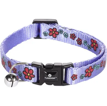 Obojek pro psa Obojek pro kočky FLAMINGO&nbsp;Ziggi&nbsp;modrý s květinami 20-35x1cm (s rolničkou)