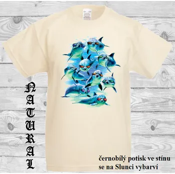 Chlapecké tričko detske-bavlnene_tricko_uv_potisk_frajeri_delfini Barva: Natural - přírodní, velikost: 116