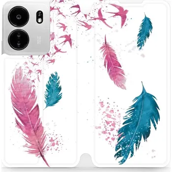 Pouzdro na mobilní telefon Flipové pouzdro Mobiwear - Xiaomi Poco C65 - MR08S Pírka (Knížkové flip pouzdro, obal, kryt na mobil Xiaomi Poco C65 - MR08S Pírka, materiál Umělá kůže + TPU - ochrana 360°, stojánek, silikonová vanička, magnetické zavírání)
