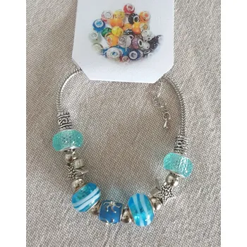 Náramek Náramek hadí ve stylu PANDORA - modrá/hvězdy (délka 21cm)