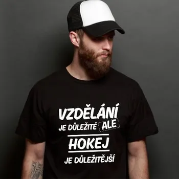 Pánské tričko Pánské tričko - Vzdělání je důležité - Hokej Barva: Bílá, Velikost: 2XL