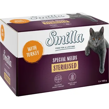Krmivo pro kočku 6x100g Smilla Sterilised vanička - krůtí