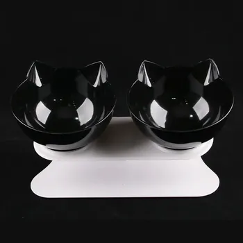 Miska pro psa Dvojitá miska pro kočky a psy | protiskluzová s podstavcem - Dvojitá černá