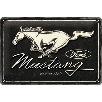 Plechová cedule Plechová cedule: Ford Mustang (Horse Logo Black) - 30x20 cm