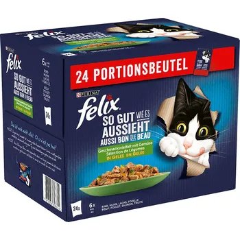 Krmivo pro kočku 48x85g Felix Fantastic ("So gut...") - hovězí a mrkev, kuřecí a rajčata, losos a cuketa, pstruh a zelené fazole