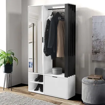 Předsíňová stěna Stěna do předsíně se zrcadlem OVIDIO - bílá / černá