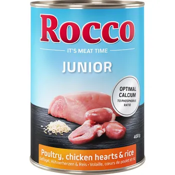 Krmivo pro psa 24x400g Rocco Junior - drůbeží s kuřecími srdci a rýží