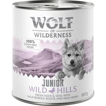 Krmivo pro psa 6x800g Little Wolf of Wilderness Junior - Wild Hills - kachní a telecí