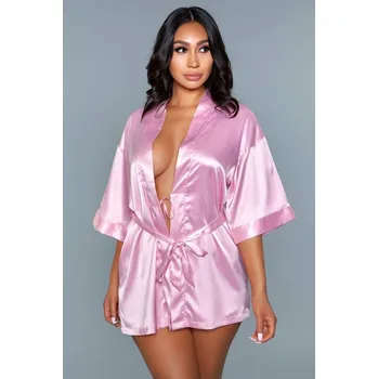 Dámská noční košile Getting Ready Satin Kimono - Pink, XXL, růžová, Be Wicked