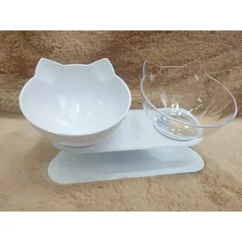 Miska pro psa Dvojitá miska pro kočky a psy | protiskluzová s podstavcem - Jasné A Bílé