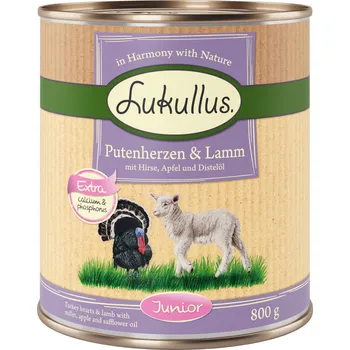 Krmivo pro psa 24x800g Lukullus Junior - krůtí srdce & jehněčí