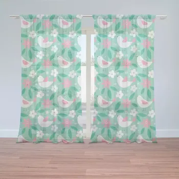 Záclona Záclony Květiny a ptáčci: 2 ks - 150x250 cm - Sablio