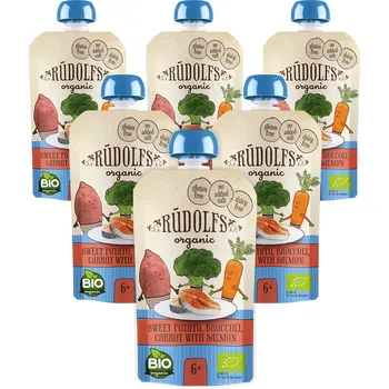 Rudolfs Batáty, brokolice, mrkev s lososem BIO kapsička 6x110 g