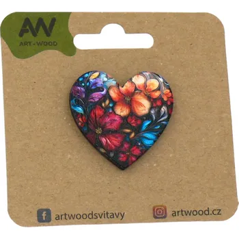 Brož art-wood.cz Dřevěná brož - srdce rozkvetlé noci