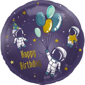 Balónek Folat Balonek fóliový Happy Birthday vesmír s kosmonauty, 45 cm