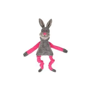 Hračka pro psa Flamingo hračka pro psa natahovací, pískací a šustící králík 48 cm plyšová šedá