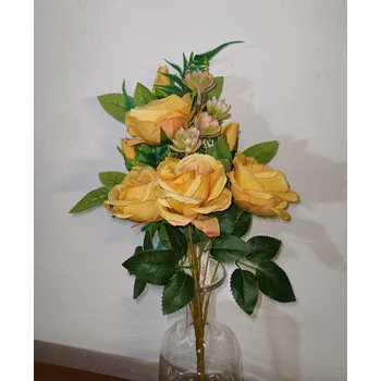 umělá květina Kytice růží, ležatá, 43 cm, oranžová