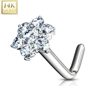 Piercing Šperky4U Zlatý piercing do nosu kytička - čiré zirkony, Au 585/1000 - ZL01186-WG
