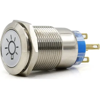 vypínač Spínač kovový s červeným podsvícením, osvětlení exteriér, stříbrný, průměr 22mm, IP65, 12V