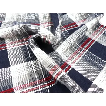 Mirtex Látka FLANEL 165/A5 Kostky velké modro-červeno-šedé šíře 150cm Velkoobchod Ceník: VELKOOBCHOD: po celých rolích, bez odvíjení