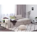 Rozkládací pohovka béžová úložný prostor taburet výsuvné zásuvky click clack systém sklápěcí držák na nápoje Beliani