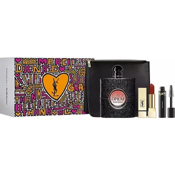 Kosmetická sada Yves Saint Laurent Opium Black Dárková sada, Eau de Parfum 90ml + Rouge Pure Couture 1966 1.3g + Řasenka 2ml + kosmetická taška