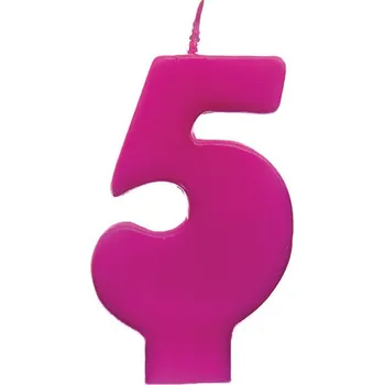 Dortová svíčka PartyDeco Narozeninová svíčka číslo 5 růžová tmavá