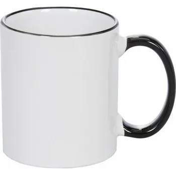 AveTech Bílý keramický hrnek s černým lemem a uchem