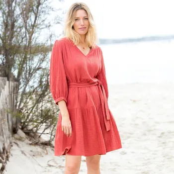 Dámská móda Jednobarevné šaty, mušelín mahagon 48