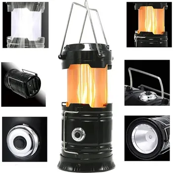 Cestování Kempingová solární svítilna s nabíječkou a efektem plamene MH-5800H - černá