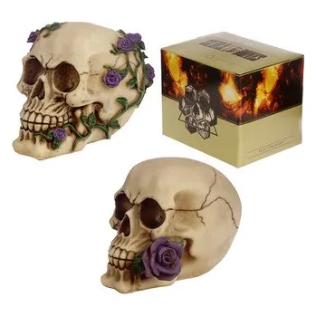 Dekorace Lebka a růže s fialovými růžemi