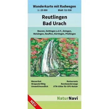NaturNavi Wanderkarte mit Radwegen Reutlingen - Bad Urach