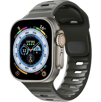 Příslušenství k chytrým hodinkám Robusní silikonový vroubkovaný řemínek pro Apple Watch 38/40/41/42mm Barva: Šedozelená