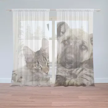 Záclona Záclony Kočička a štěňátko: 2 ks - 150x250 cm - Sablio