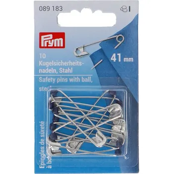 PRYM Zavírací špendlíky s kuličkou, č. 2, 41 mm, stříbrné barvy, 12 ks