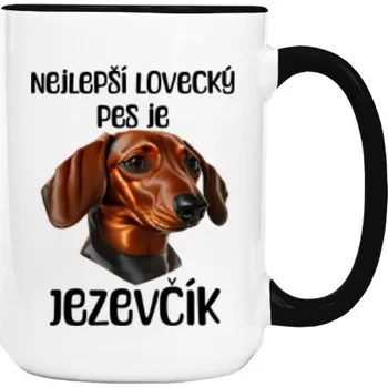 Hrnek velký barevný s potiskem Nejlepší lovecký pes - Jezevčík hrnek