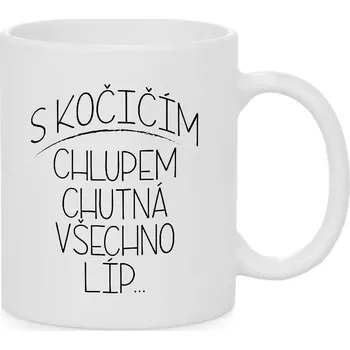 Hrnek - S kočičím chlupem chutná všechno líp Barva: Bílá