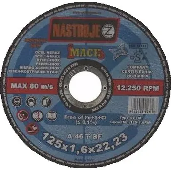 Řezný kotouč NÁSTROJE CZ kotouč řezný 125*1,6mm iMACH3 ocel a nerez IM-1-125-1,6RM
