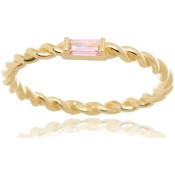 Prsten Dámský prsten ze žlutého zlata s růžovým zirkonem PR0668F + DÁREK ZDARMA