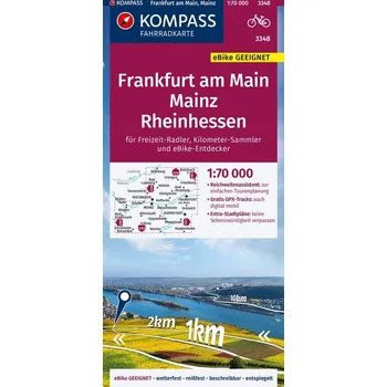 KOMPASS Fahrradkarte 3348 Frankfurt a.M., Mainz, Rheinhessen 1:70.000